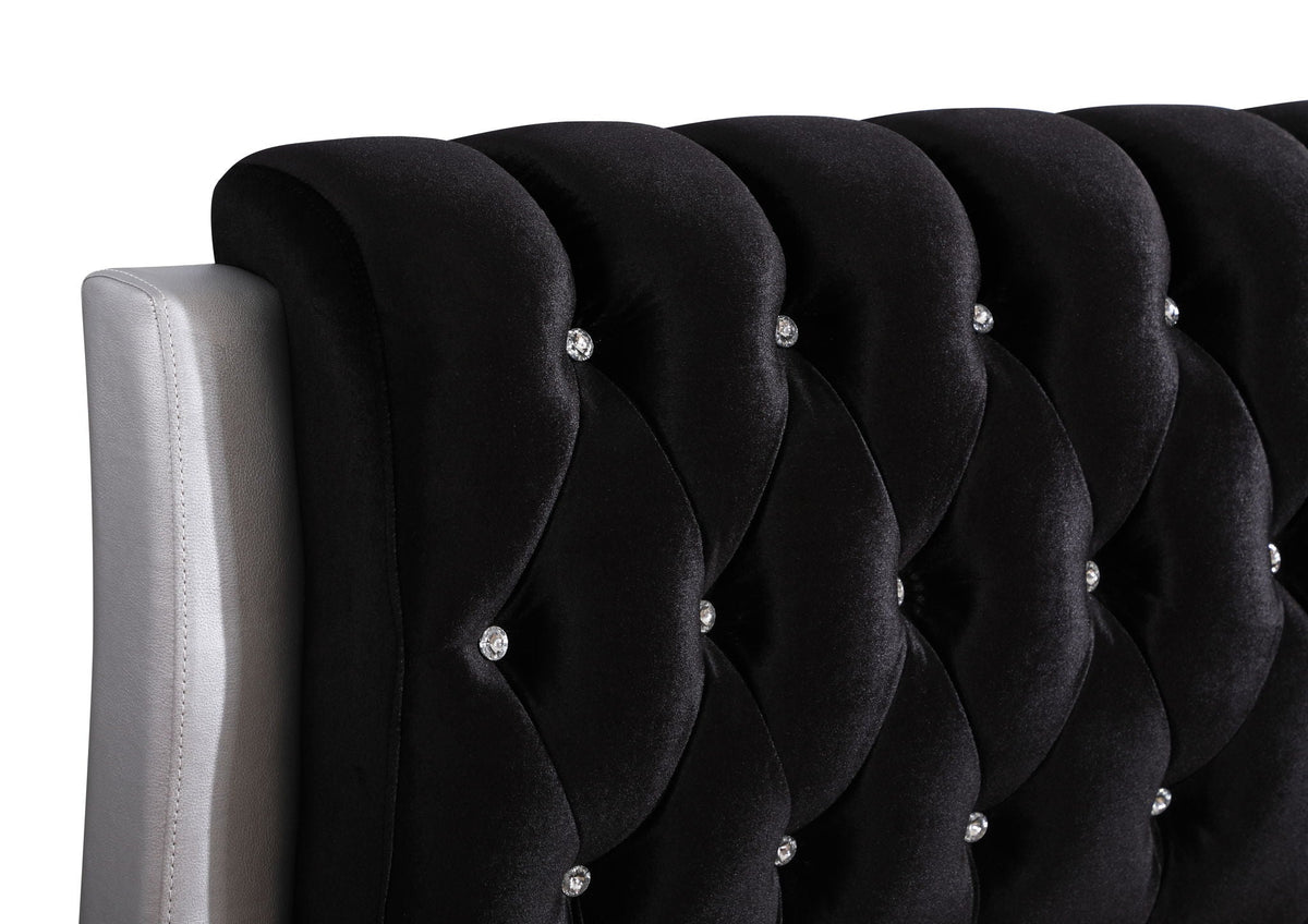 Tufted Upholstered Bed headboard in black velvet with crystal button accents, HouseOfZazla on Tampa Home & Garden Store