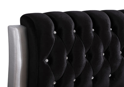 Tufted Upholstered Bed headboard in black velvet with crystal button accents, HouseOfZazla on Tampa Home & Garden Store