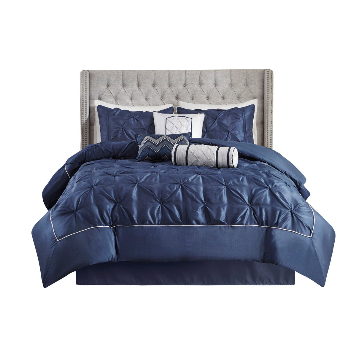 Navy Tufted 7 Piece Comforter and Cal King Set
