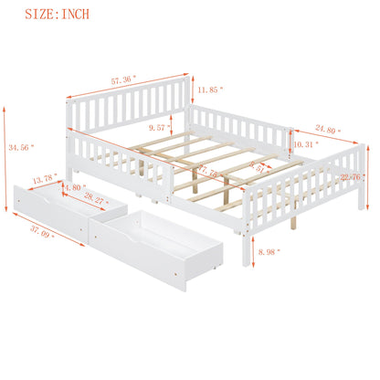 Platform bed in white wood with guardrails on both sides and two drawers, HouseOfZazla bed on Tampa Home & Garden Store