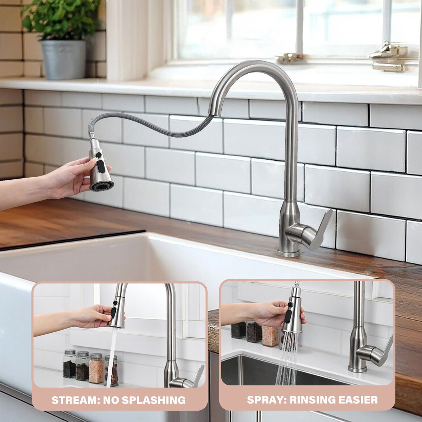 Stainless Steel Kitchen Faucet Brushed Nickel