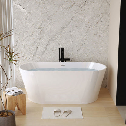 Glossy freestanding tub from HouseOfZazla with black toe-tap drain and black faucet on Tampa Home & Garden Store