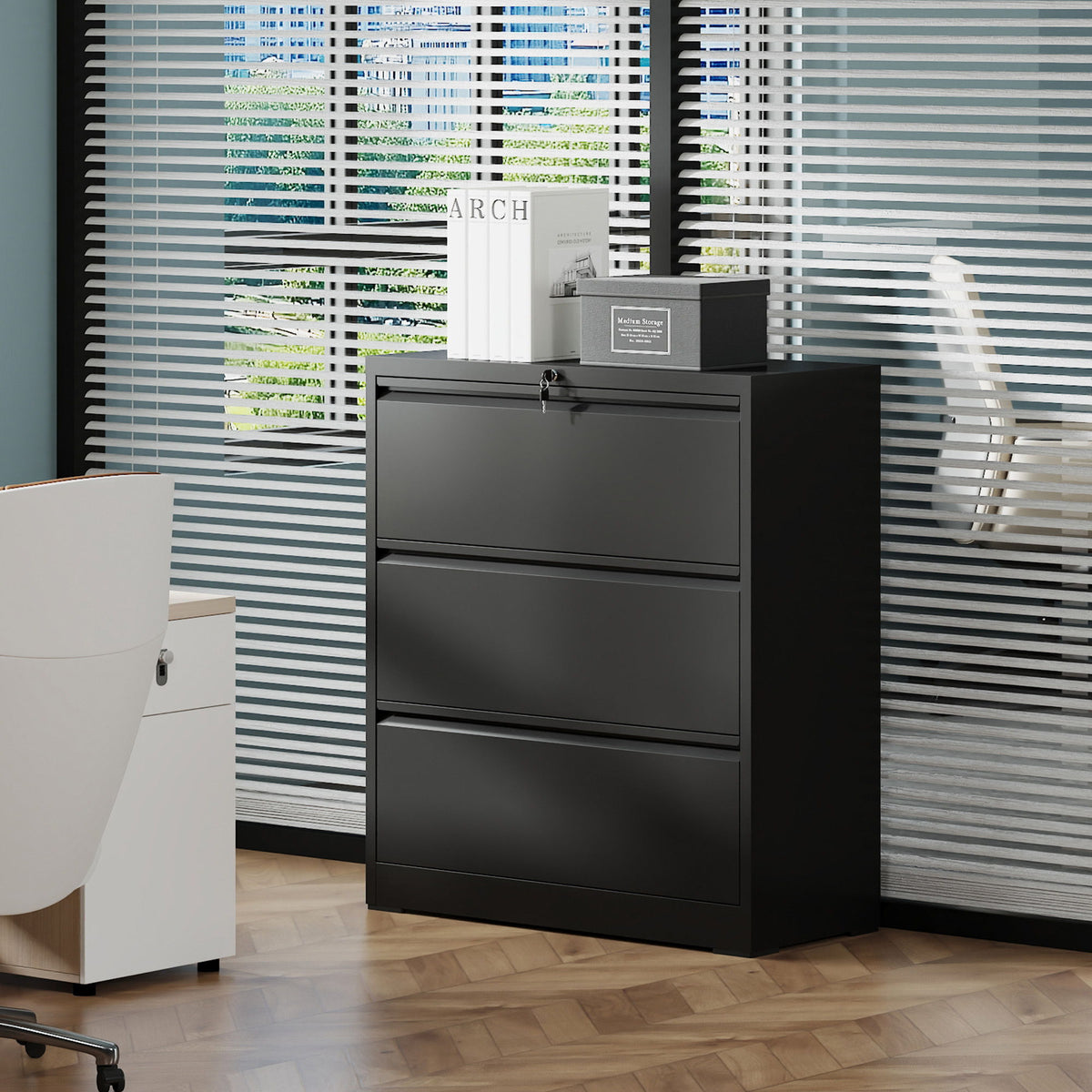 Black lateral filing cabinet with heavy duty locking drawers by HouseOfZazla, metal on Tampa Home & Garden Store