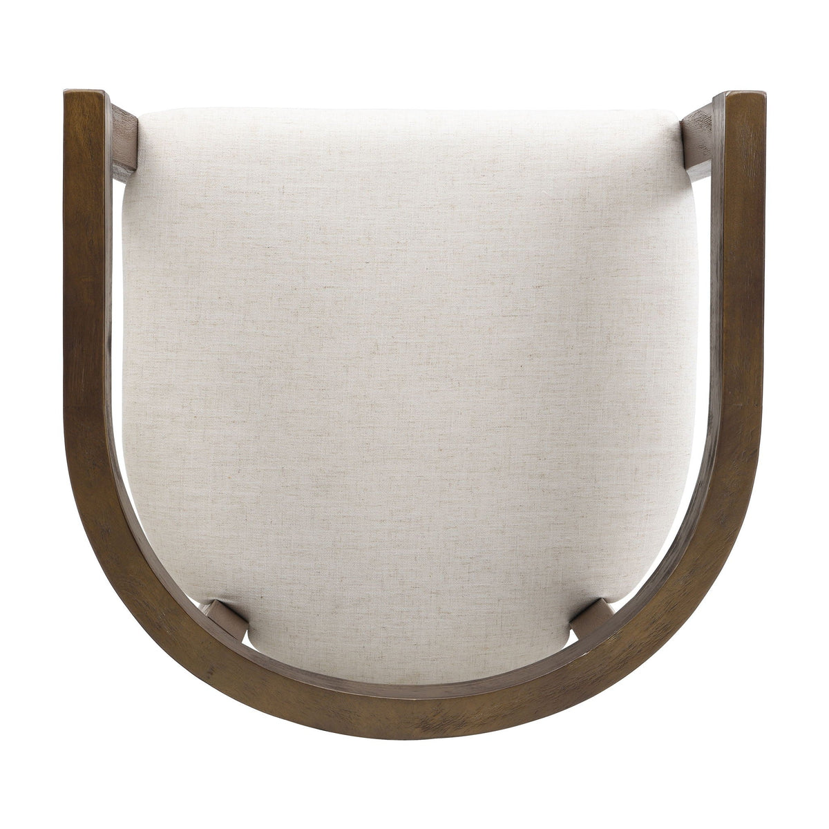 Modern rubberwood counter stool with upholstered beige seat and dark brown curved frame on Tampa Home & Garden Store