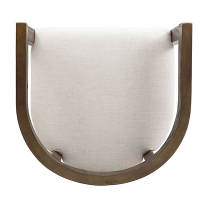 Modern rubberwood counter stool with upholstered beige seat and dark brown curved frame on Tampa Home & Garden Store