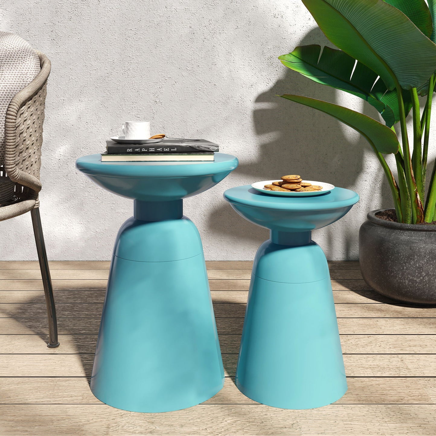 Serenita Outdoor Side Tables with Flared Design, set of 2 in turquoise blue by HouseOfZazla on Tampa Home & Garden Store