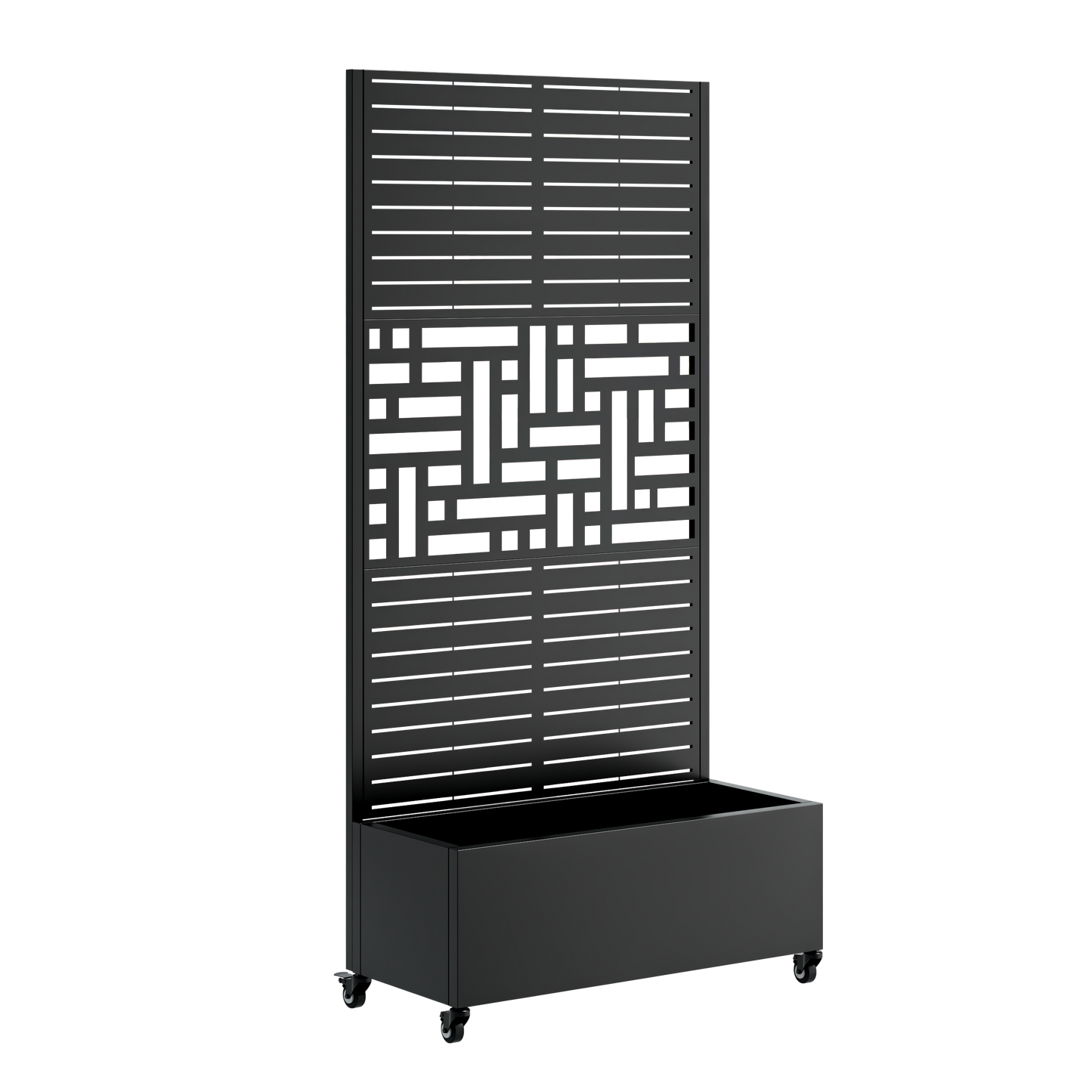 Metal Planter Box with Trellis on casters, black finish, 73x35x16 in, HouseOfZazla on Tampa Home & Garden Store