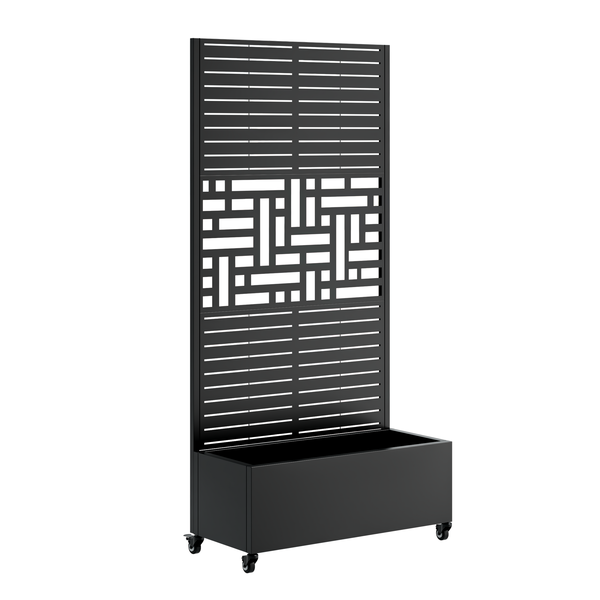 Metal Planter Box with Trellis on casters, black finish, 73x35x16 in, HouseOfZazla on Tampa Home & Garden Store