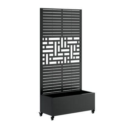 Metal Planter Box with Trellis on casters, black finish, 73x35x16 in, HouseOfZazla on Tampa Home & Garden Store