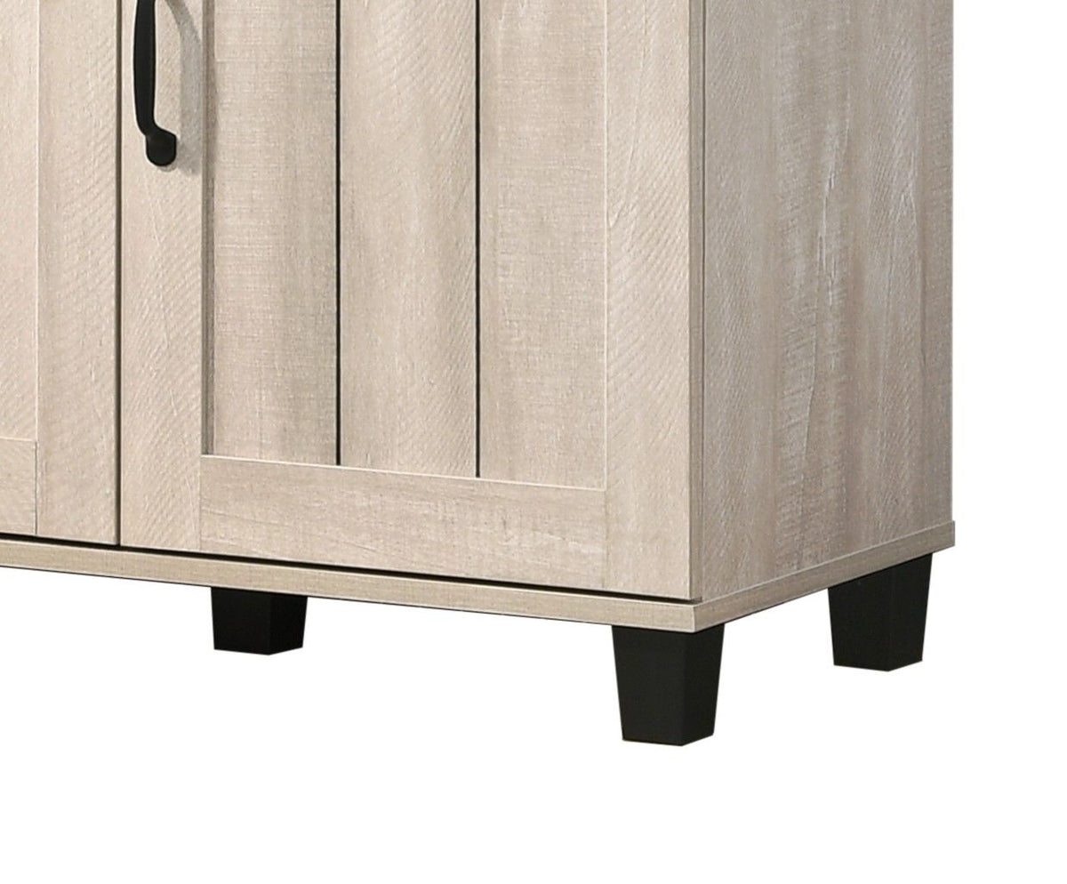 Dusty gray oak finish 3-door shoe cabinet with adjustable shelves and black square legs on Tampa Home & Garden Store