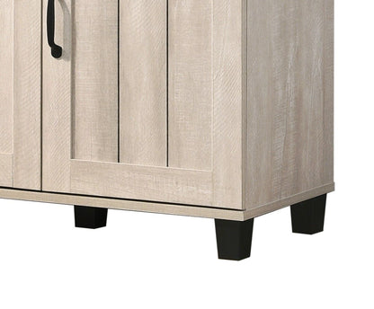 Dusty gray oak finish 3-door shoe cabinet with adjustable shelves and black square legs on Tampa Home & Garden Store