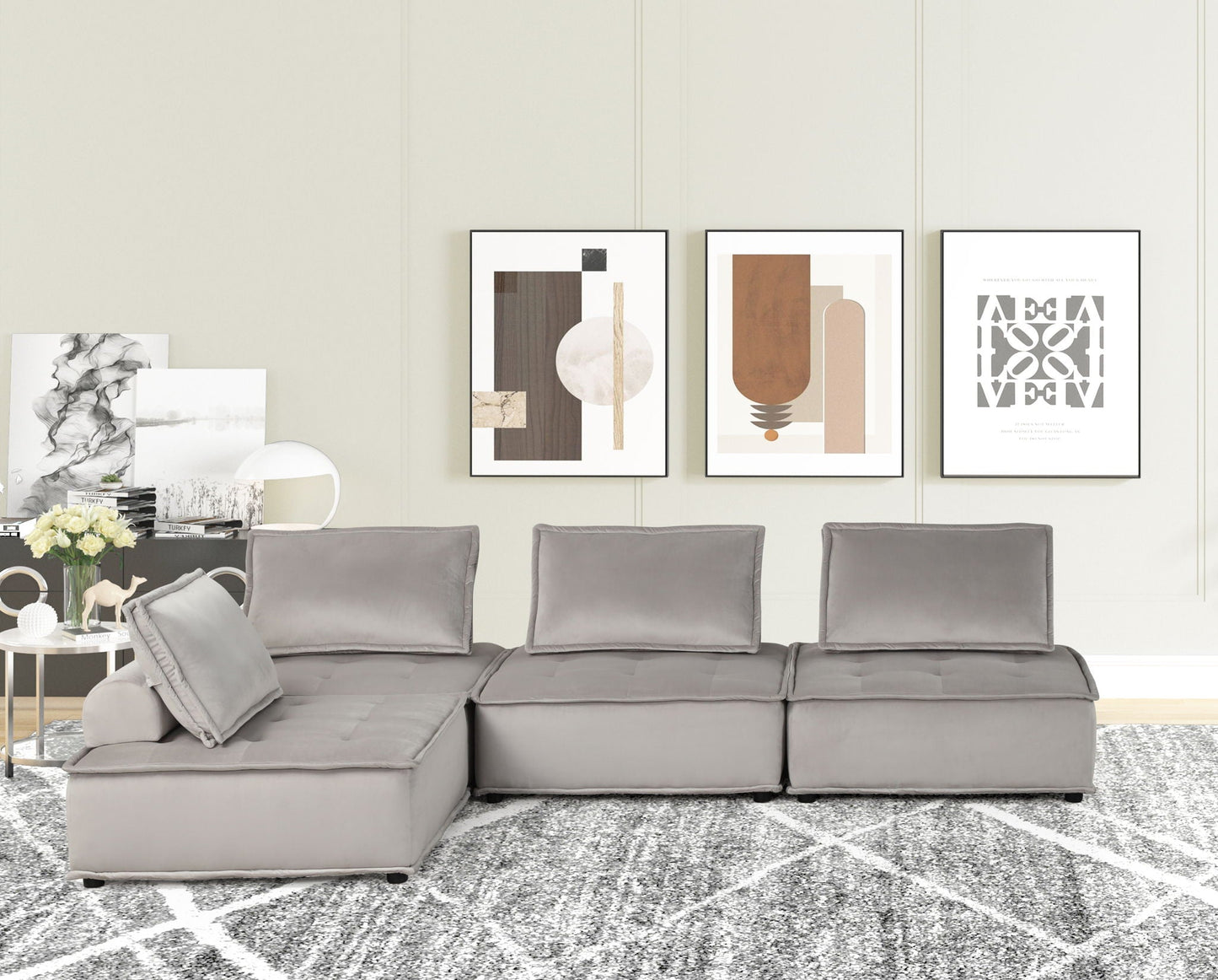 Anna sectional sofa ottoman in gray fabric with cushions on Tampa Home & Garden Store on Tampa Home & Garden Store