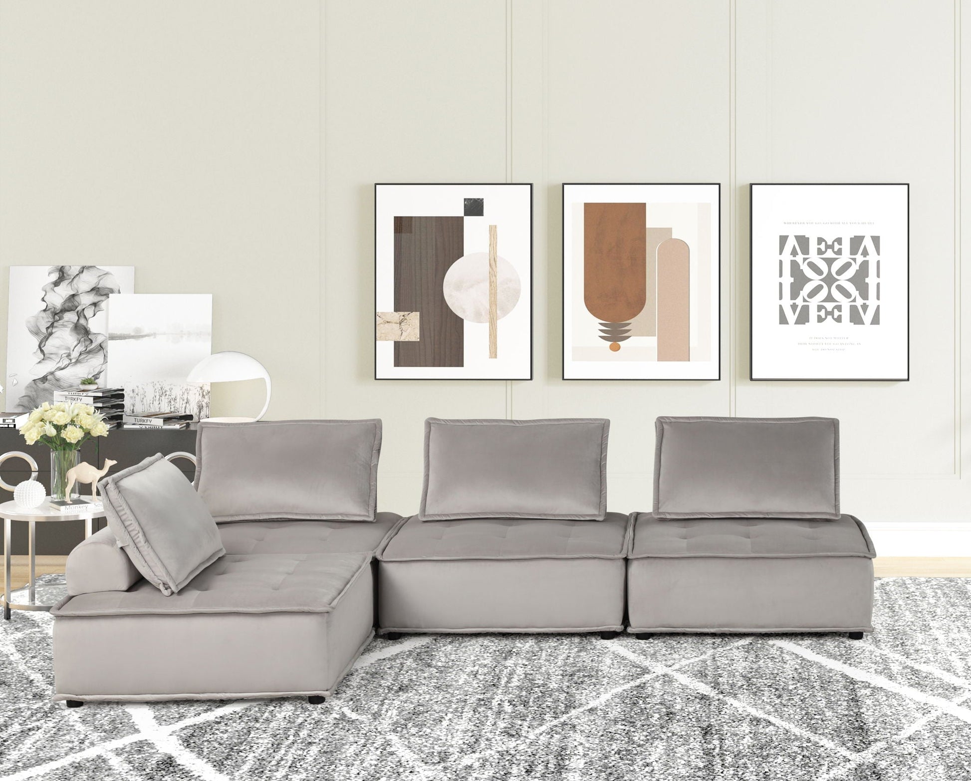 Anna sectional sofa ottoman in gray fabric with cushions on Tampa Home & Garden Store on Tampa Home & Garden Store