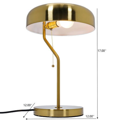 Bedside nightstand lamp in gold metal with a rounded dome shade and pull chain on Tampa Home & Garden Store