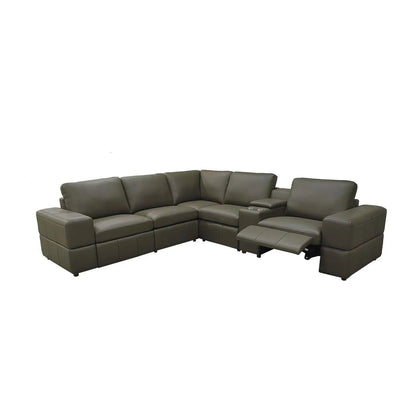 Upholstered Large Arms Sectional with Recliner Seats olive-gray leather, Unique Piece Furniture on Tampa Home & Garden Store