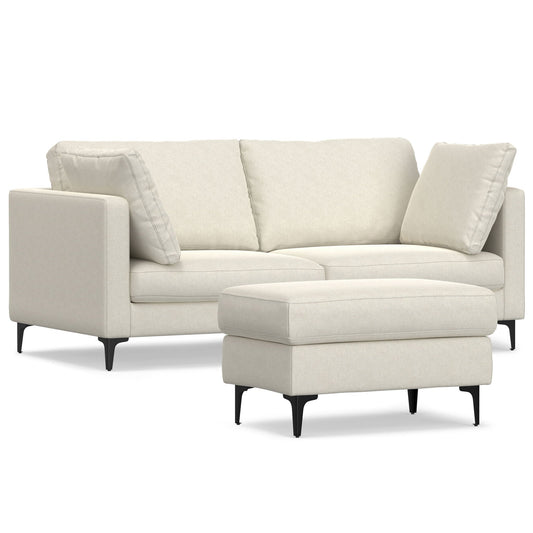 Ava Mid Century Sofa with Ottoman Set beige linen by HouseOfZazla 2-piece set with black legs on Tampa Home & Garden Store