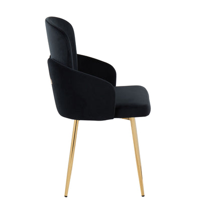 Dahlia contemporary dining chair set with black upholstery and gold metal legs on Tampa Home & Garden Store