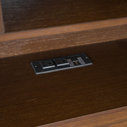 Platform bed frame panel in dark walnut wood with prominent grain and edge trim on Tampa Home & Garden Store