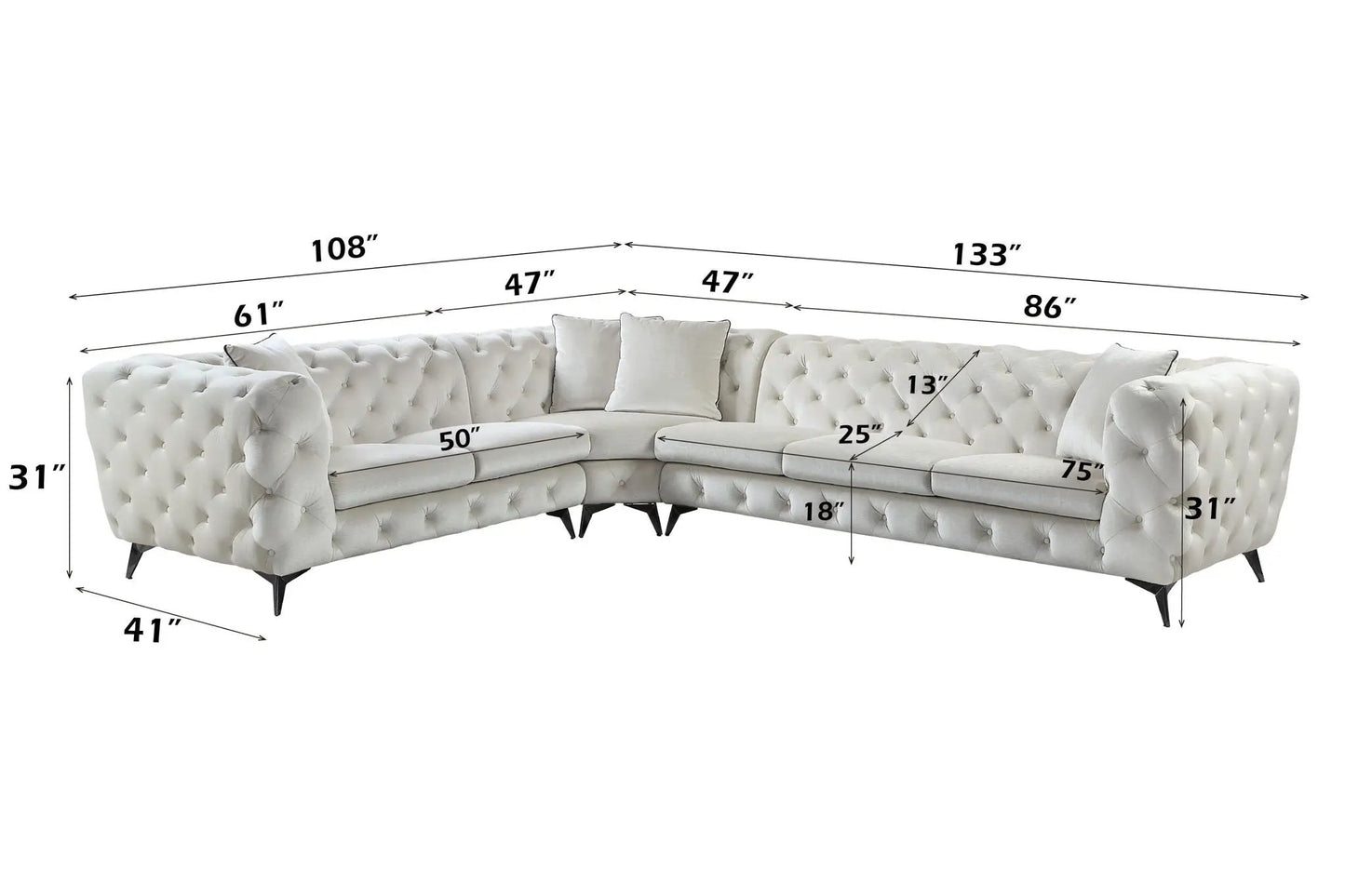 Atronia sectional sofa beige tufted with 4 pillows stationary by Unique Piece Furniture on Tampa Home & Garden Store