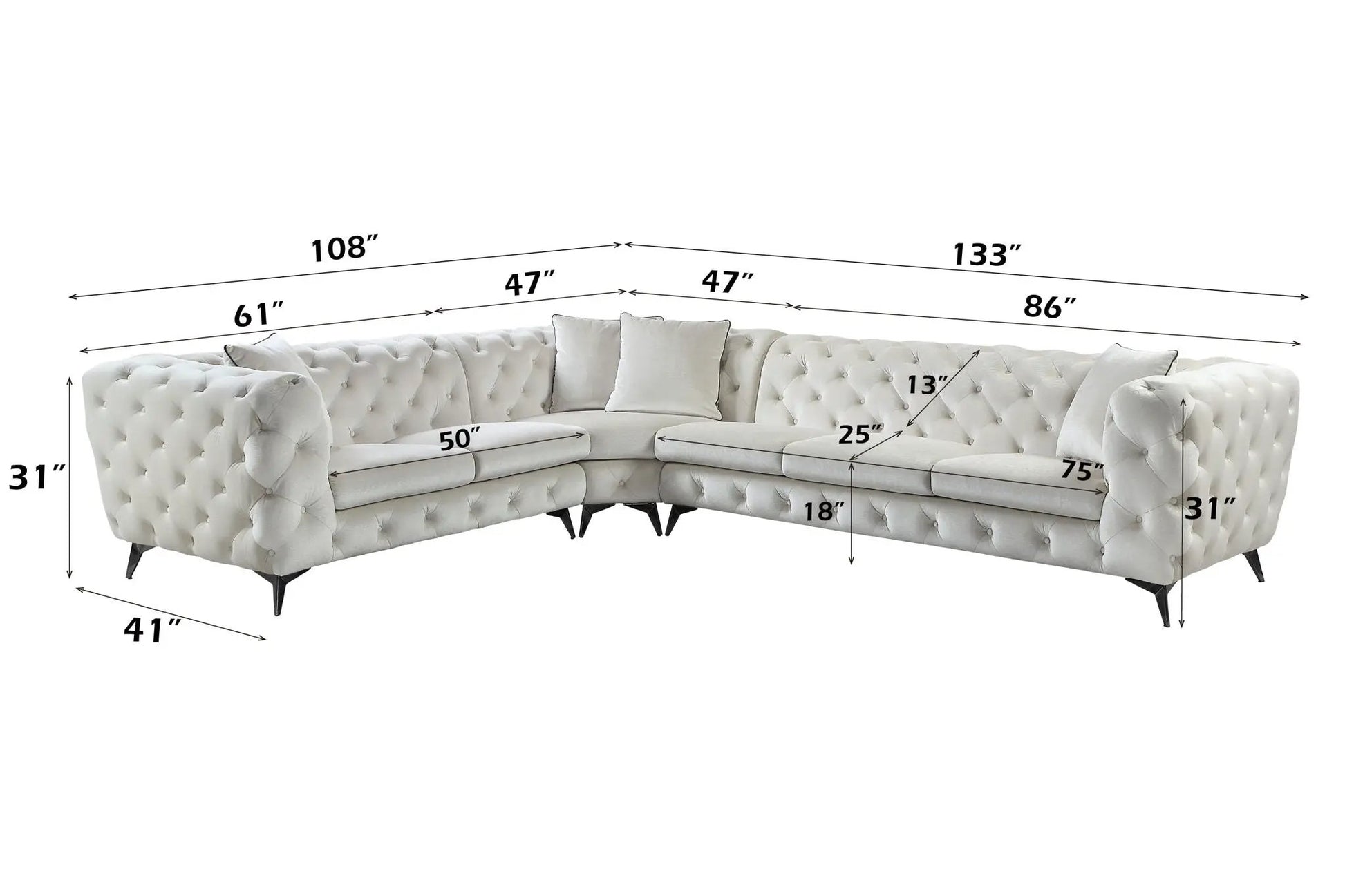 Atronia sectional sofa beige tufted with 4 pillows stationary by Unique Piece Furniture on Tampa Home & Garden Store