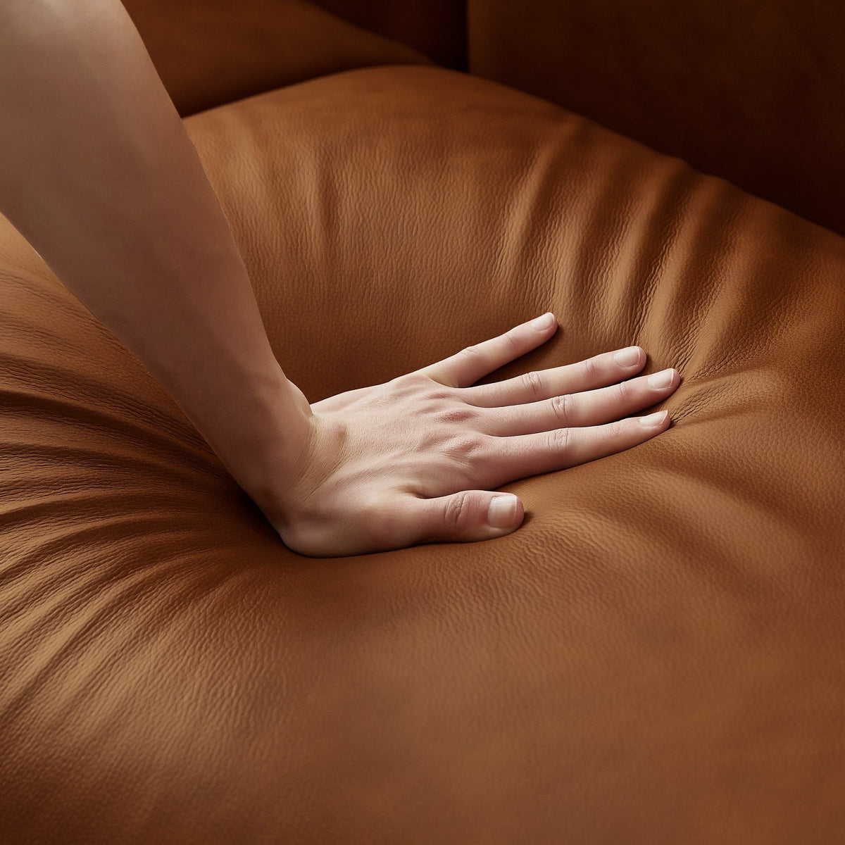 Mid-Century Modern Luxury Sofa leather close-up brown by HouseOfZazla on Tampa Home & Garden Store