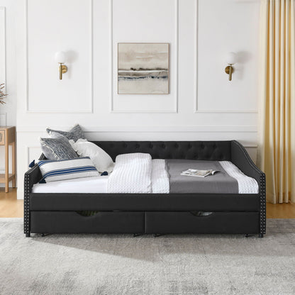 Upholstered Tufted Daybed with Storage Drawers