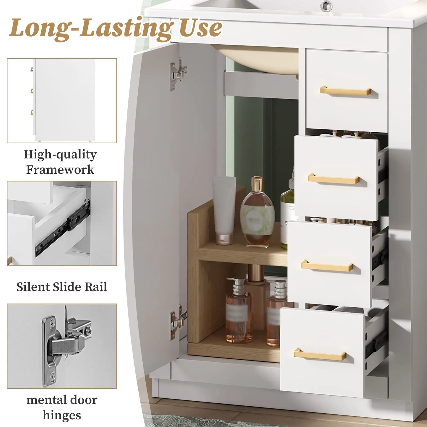 Modern Bathroom Vanity With 1 Door and 3 Drawers