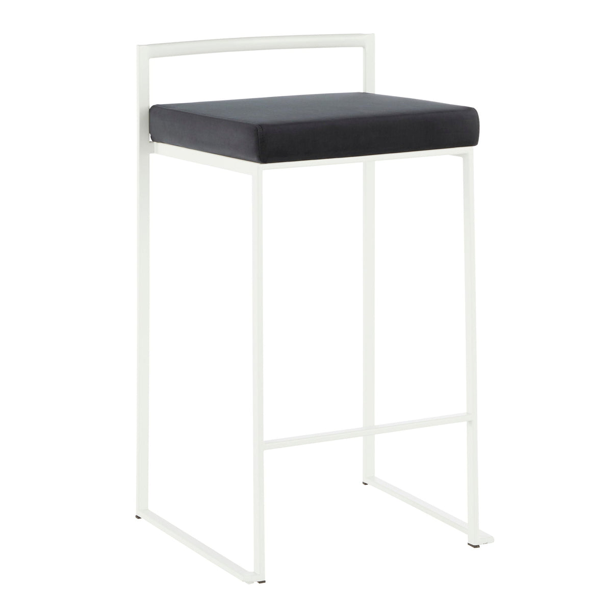 Stackable counter stool with padded black seat and white metal frame on Tampa Home & Garden Store