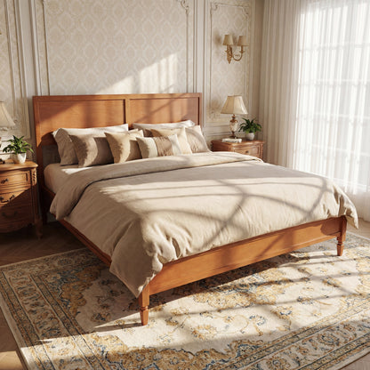 King size wood platform bed with headboard