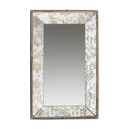 Antique rectangle wall mirror with distressed white and gold floral frame and mirrored tray on Tampa Home & Garden Store