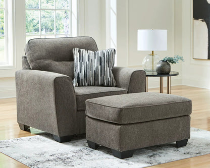Olten stationary chair and ottoman in gray fabric with striped pillow, 2-piece living room set on Tampa Home & Garden Store
