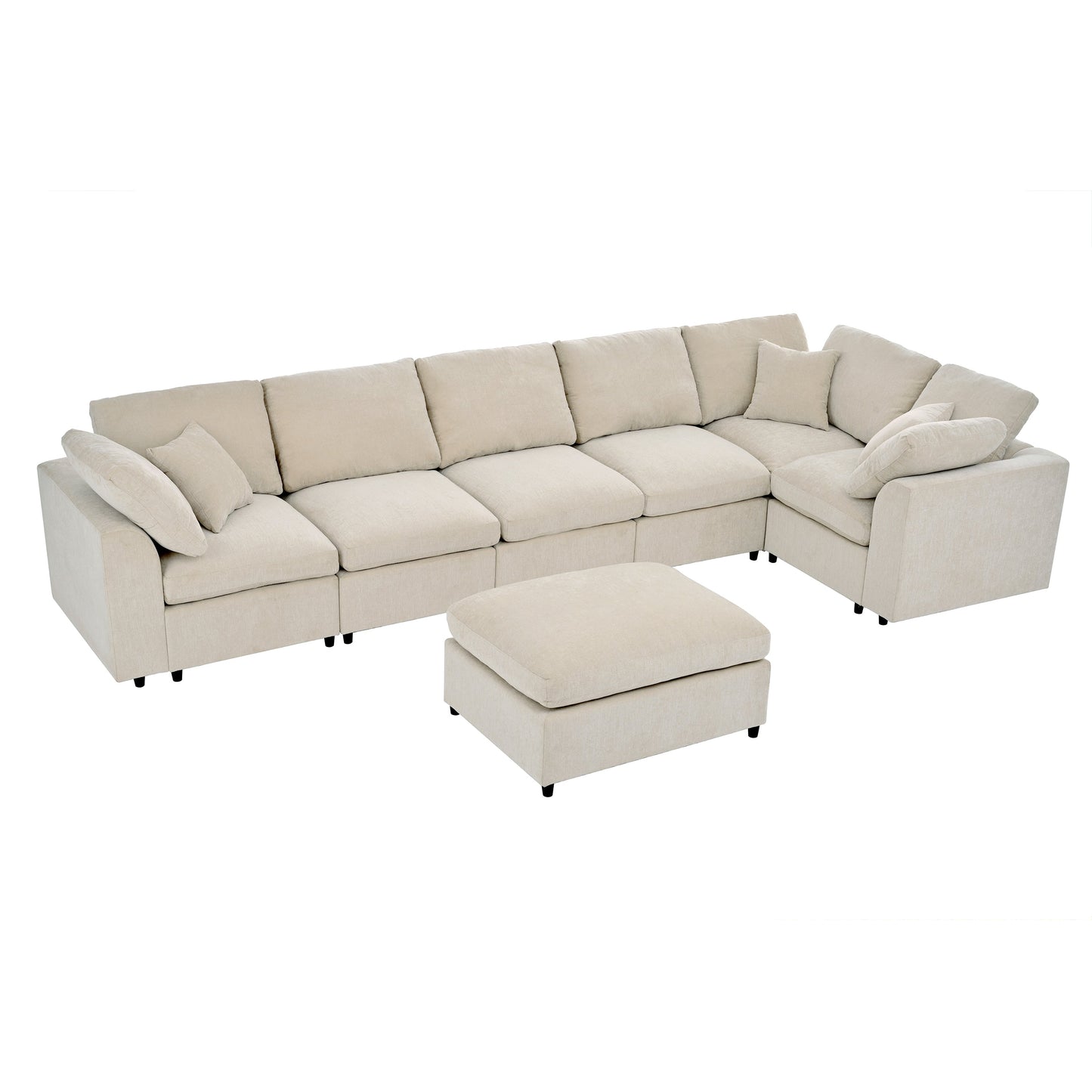 U_Style 120.8 Extra Large 7-Seater Modular Sectional Sofa beige fabric by HouseOfZazla on Tampa Home & Garden Store