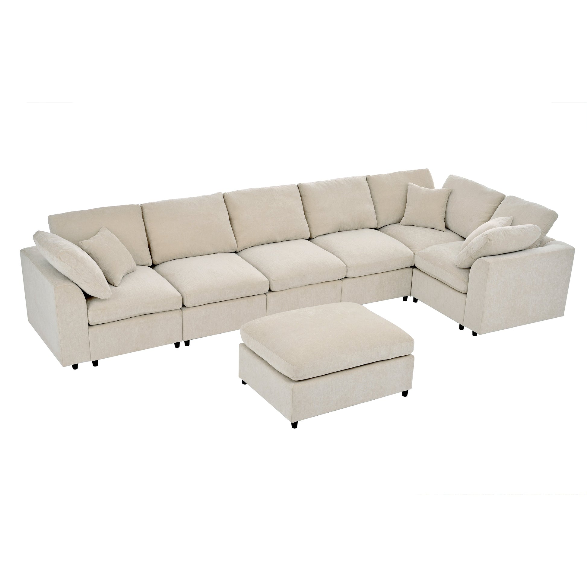 U_Style 120.8 Extra Large 7-Seater Modular Sectional Sofa beige fabric by HouseOfZazla on Tampa Home & Garden Store