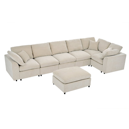 U_Style 120.8 Extra Large 7-Seater Modular Sectional Sofa beige fabric by HouseOfZazla on Tampa Home & Garden Store