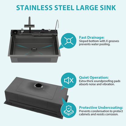 Single Bowl Kitchen Sink And The Smart Led Faucet