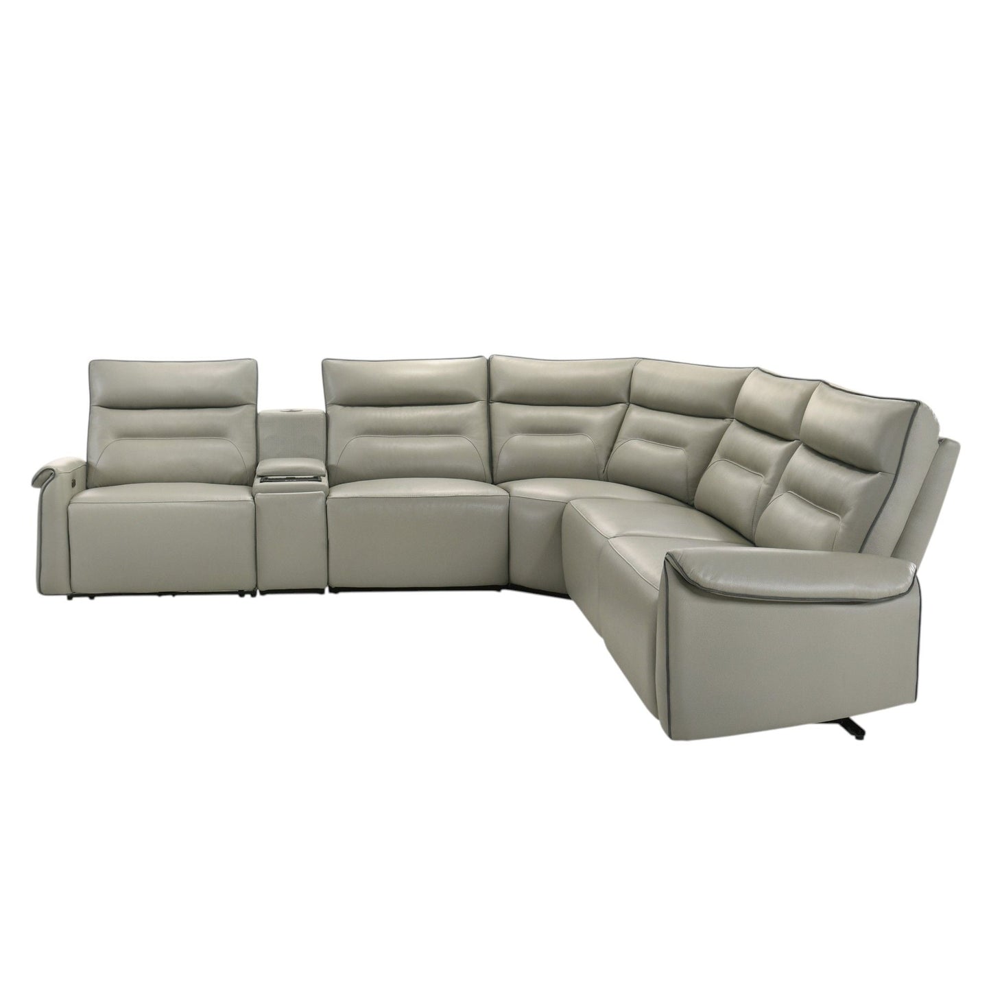 Jayke power motion reclining sectional sofa in light gray leather with chaise on Tampa Home & Garden Store