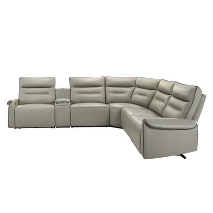 Jayke power motion reclining sectional sofa in light gray leather with chaise on Tampa Home & Garden Store