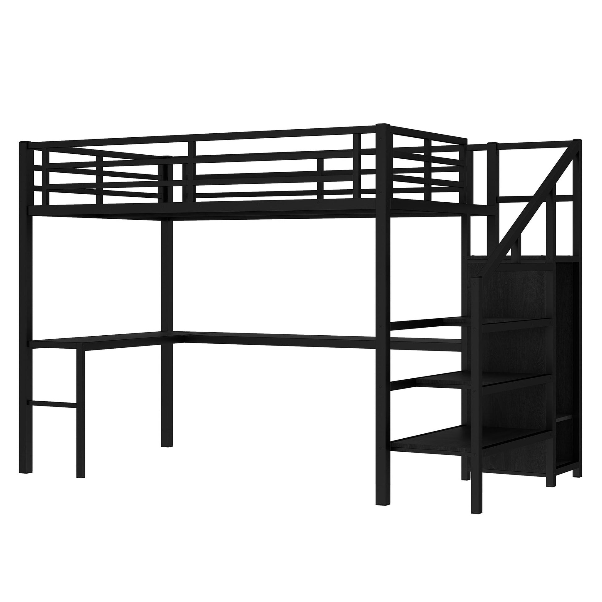 HouseOfZazla full-size loft bed with black metal frame and L-shaped desk with USB on Tampa Home & Garden Store