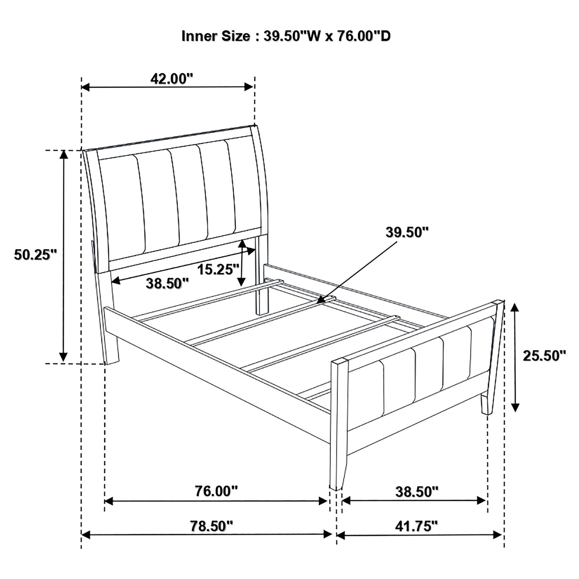 Twin panel bed with headboard and tapered legs in brown by HouseOfZazla 39.50W x 76.00D on Tampa Home & Garden Store