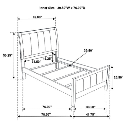 Twin panel bed with headboard and tapered legs in brown by HouseOfZazla 39.50W x 76.00D on Tampa Home & Garden Store
