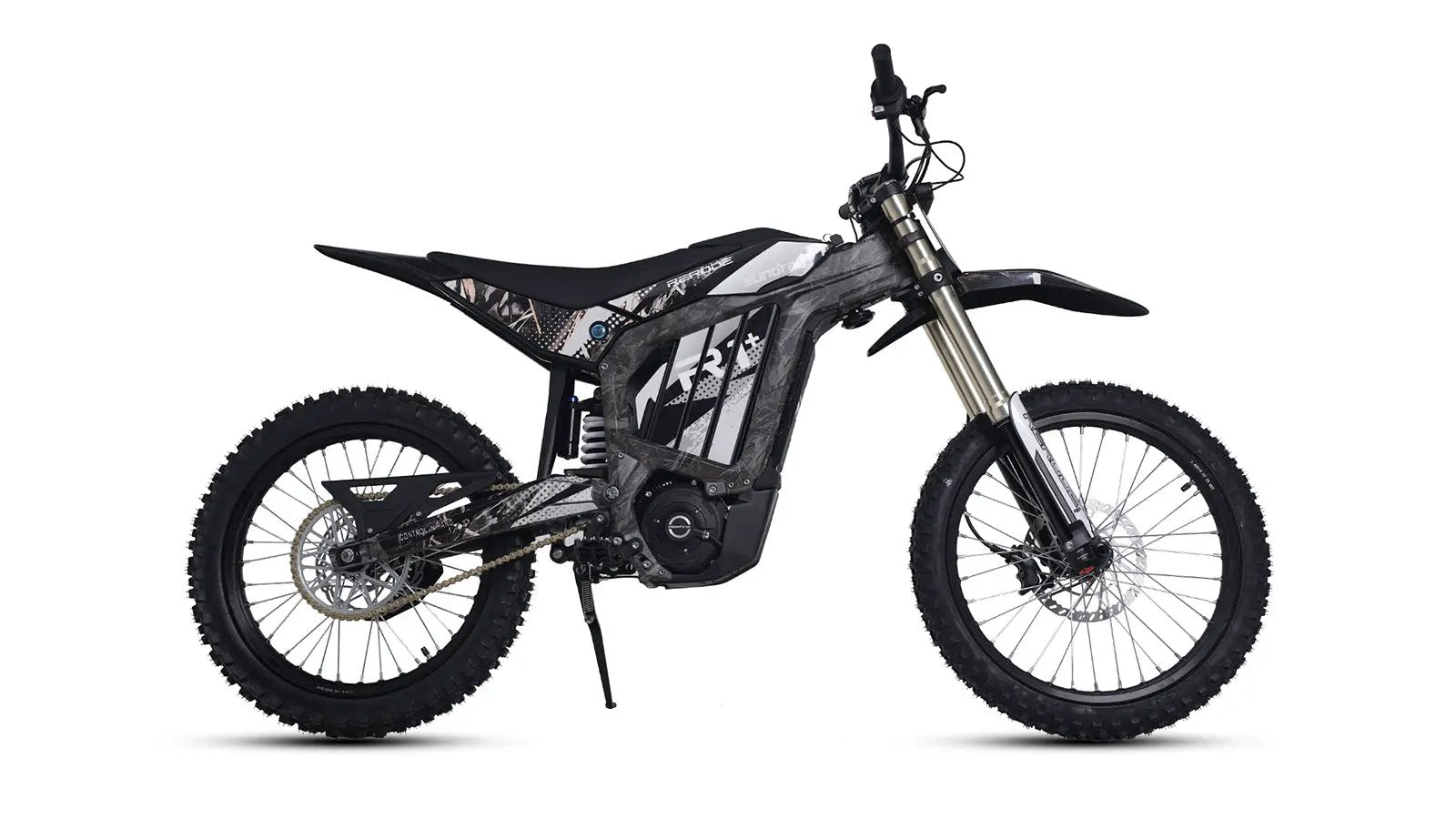 R1+ electric bicycle by EUNORAU E-BIKE US; black full-suspension off-road e-bike with knobby tires and mid-drive motor on Tampa Home & Garden Store