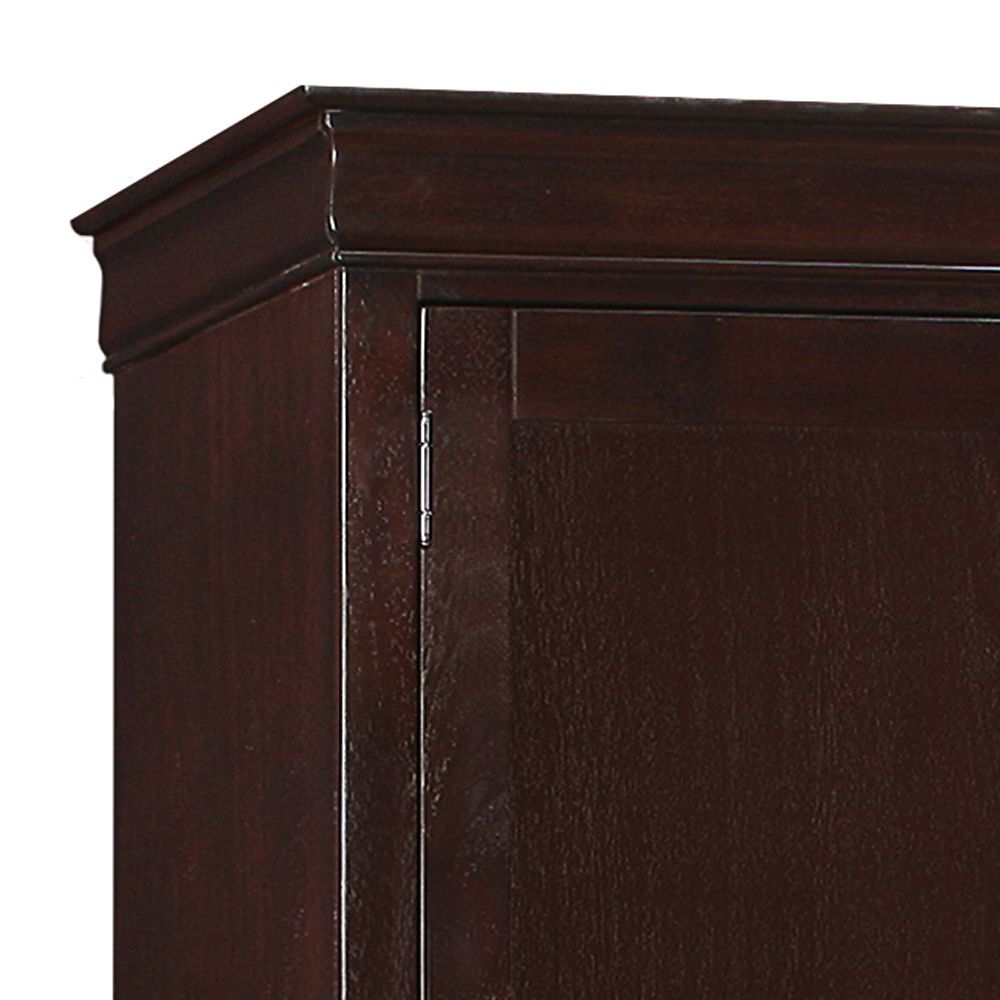Traditional chifforobe armoire corner in dark wood finish with paneled door and crown molding on Tampa Home & Garden Store