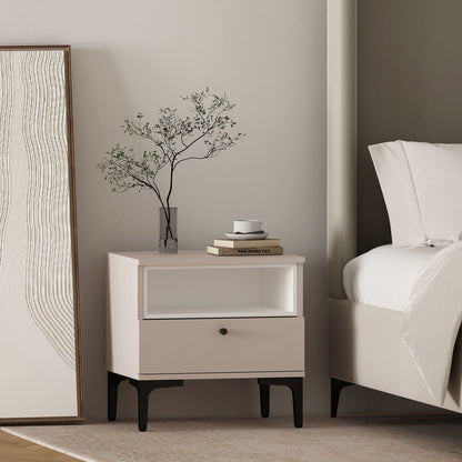 Amara accent nightstand with 1 drawer, beige finish and black metal legs by HouseOfZazla on Tampa Home & Garden Store