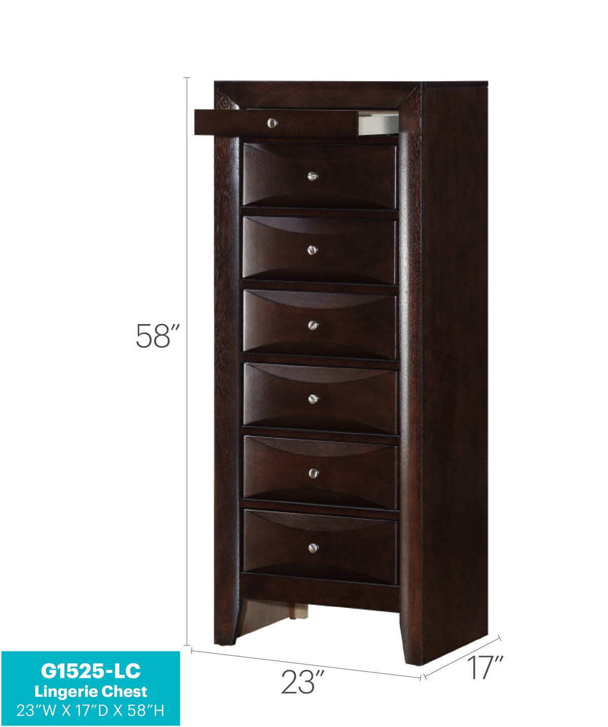 7 Drawer Lingerie Chest in dark espresso with silver knobs by HouseOfZazla, 23W x 17D x 58H on Tampa Home & Garden Store
