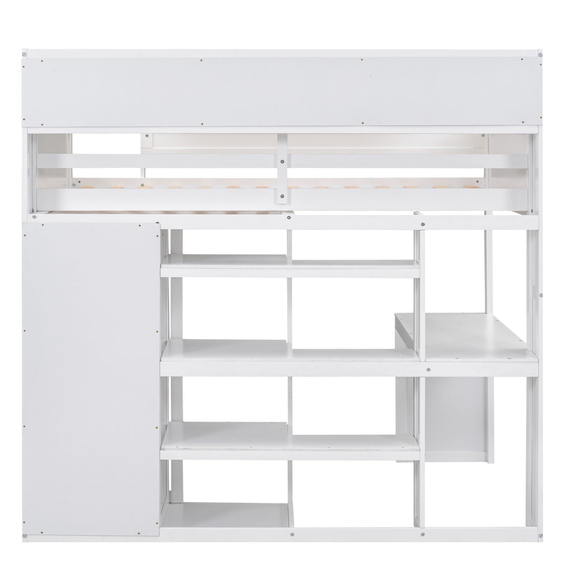 Loft bed with built-in desk, storage shelves, and wardrobe in white by HouseOfZazla on Tampa Home & Garden Store