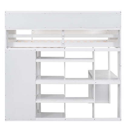 Loft bed with built-in desk, storage shelves, and wardrobe in white by HouseOfZazla on Tampa Home & Garden Store