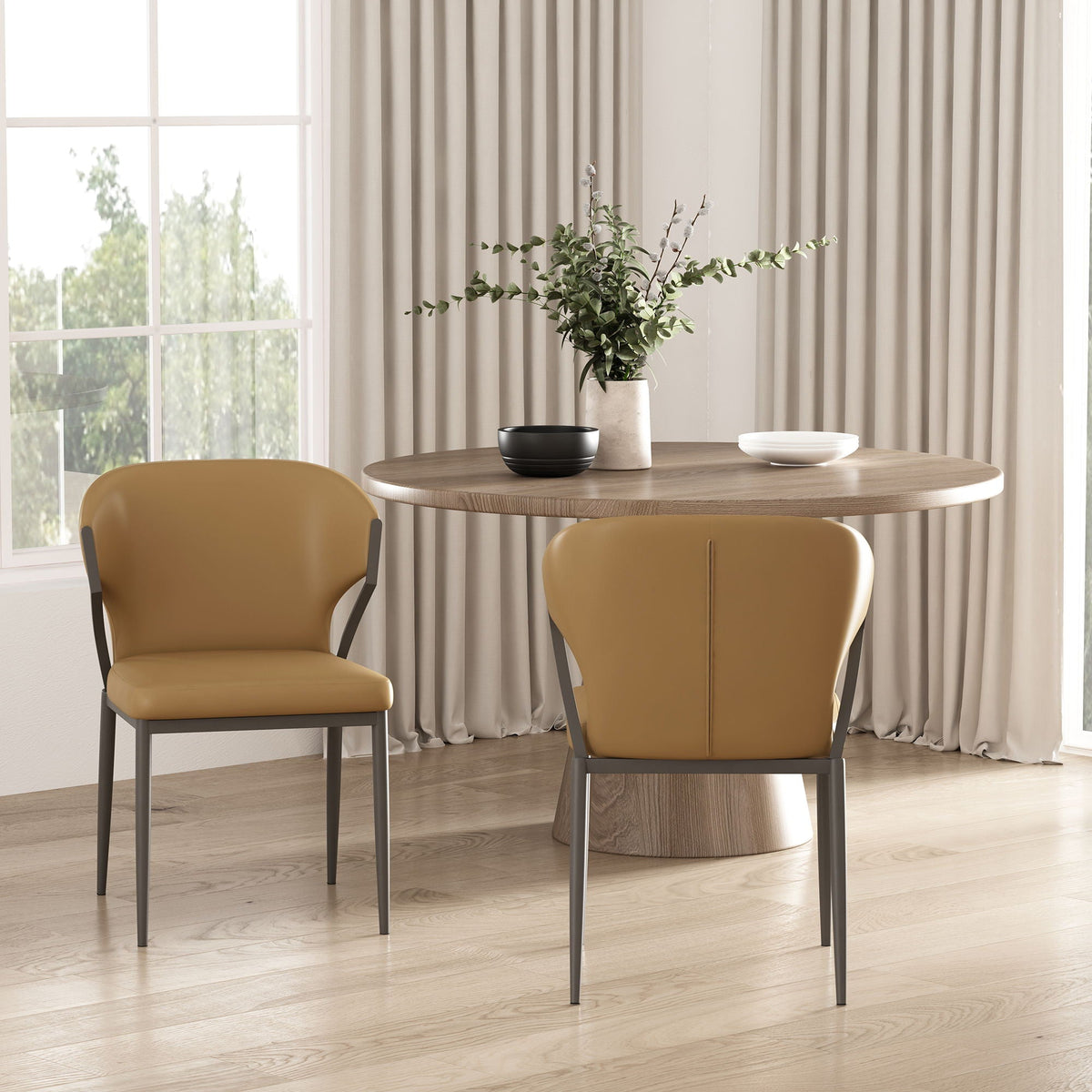 Kirsten Dining Chair Set of 2, tan faux-leather seats with gray metal legs HouseOfZazla on Tampa Home & Garden Store