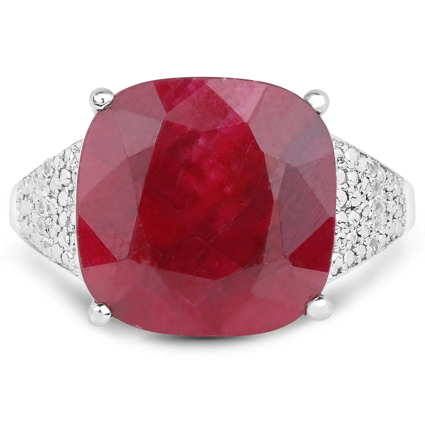 Ring 14.47ct dyed ruby center with white topaz accents in .925 sterling silver prong setting on Tampa Home & Garden Store
