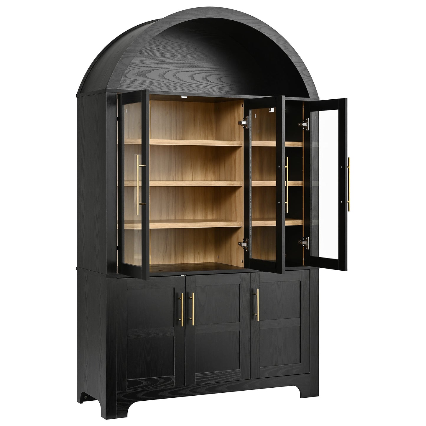 K&K 73in tall arched kitchen pantry black finish with glass doors and gold hardware by HouseOfZazla on Tampa Home & Garden Store