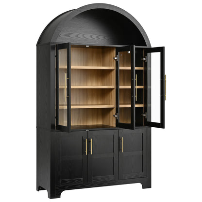 K&K 73in tall arched kitchen pantry black finish with glass doors and gold hardware by HouseOfZazla on Tampa Home & Garden Store